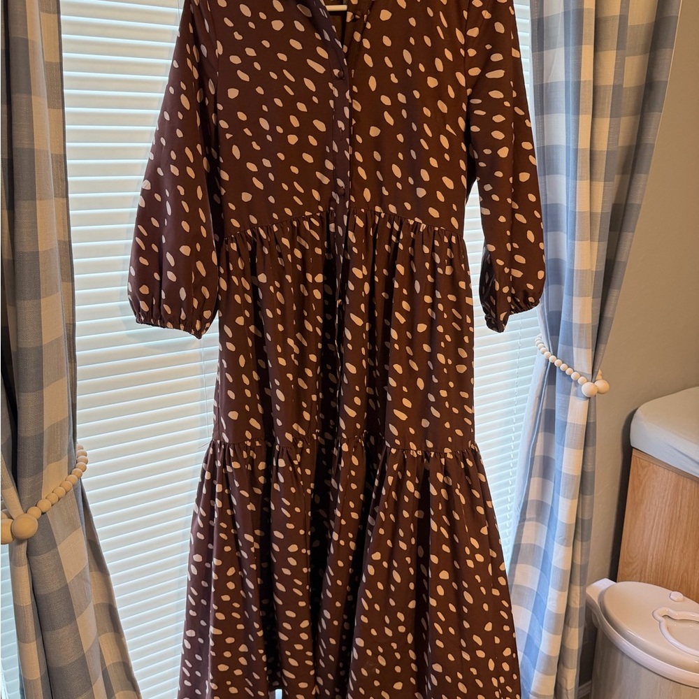 Dainty Jewells Brown and White Polka Dot Midi Dress
